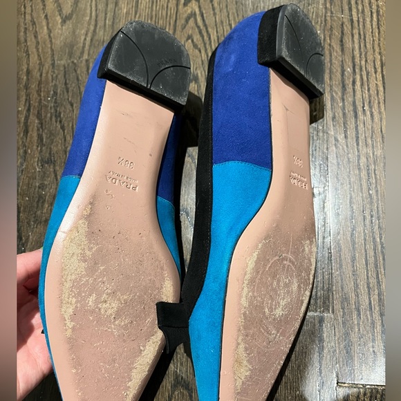Prada Colorblock Flats Blue Suede Bow Size 38.5 - Picture 2 of 7